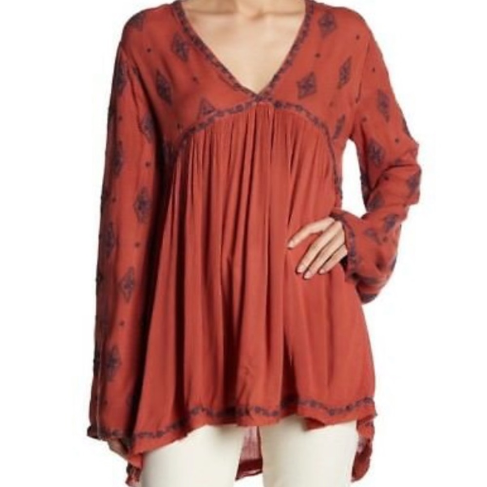 Free People Diamond Embroidered Long Sleeve Tunic